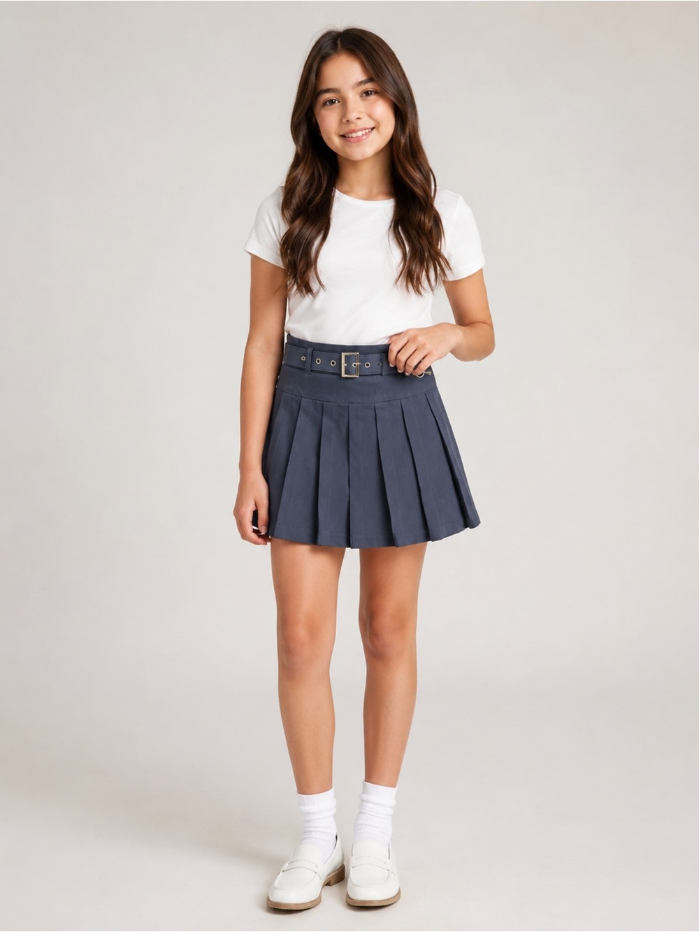 Tractr Skort Girls Navy Pleated Belted Size M NWT